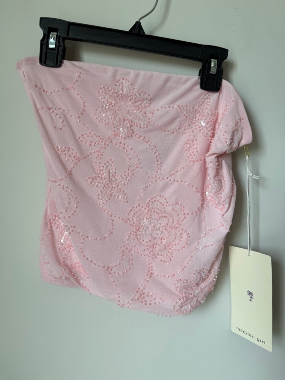 Madden Girl Beaded Pink Strapless Crop Top
